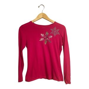 Old Navy Pink Snowflake Long Sleeve T-shirt Women’s Size Small